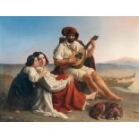 August Riedel (1799 Bayreuth – Rom 1883) – Neapolitan fishing family off the coast.Oil on canvas.