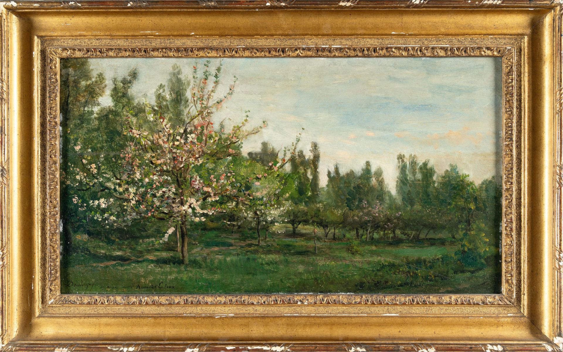 Charles–François Daubigny (1817 - Paris - 1878) – Orchard in bloom (Le verger).Oil on panel, - Image 4 of 4