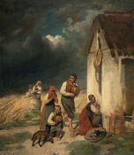 Franz von Lenbach (1836 Schrobenhausen - München 1904) – Landleute vor einem Unwetter flüchtend (Bau