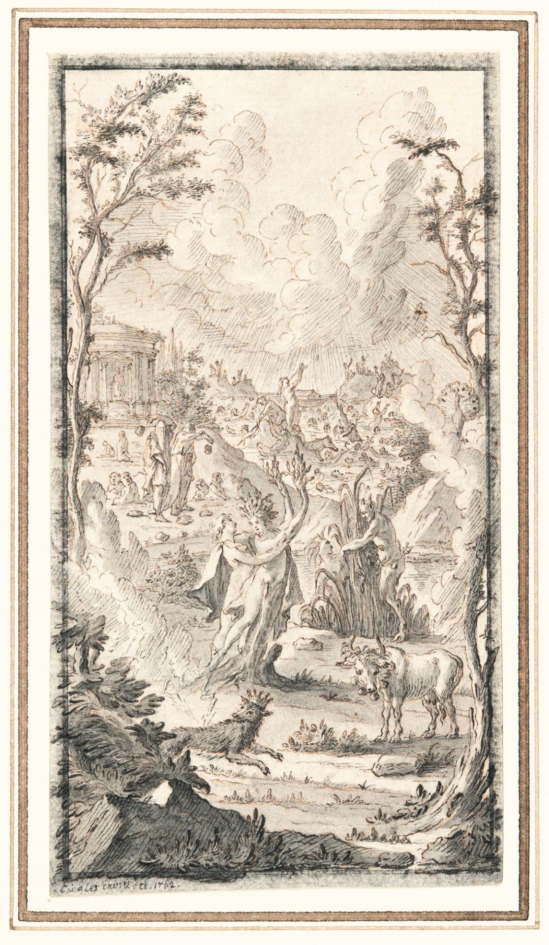 Gottfried Eichler D. J. (1715 - Augsburg - 1770) – Landscape with Apollo and Daphne and other