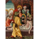 South German – The Entombment of Christ.Oil and gold leaf on panel, glued to wooden panel. (c.