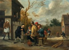 Abraham Teniers (1629 - Antwerpen - 1670) – Würfel- und Kegelspieler vor einem Gasthaus