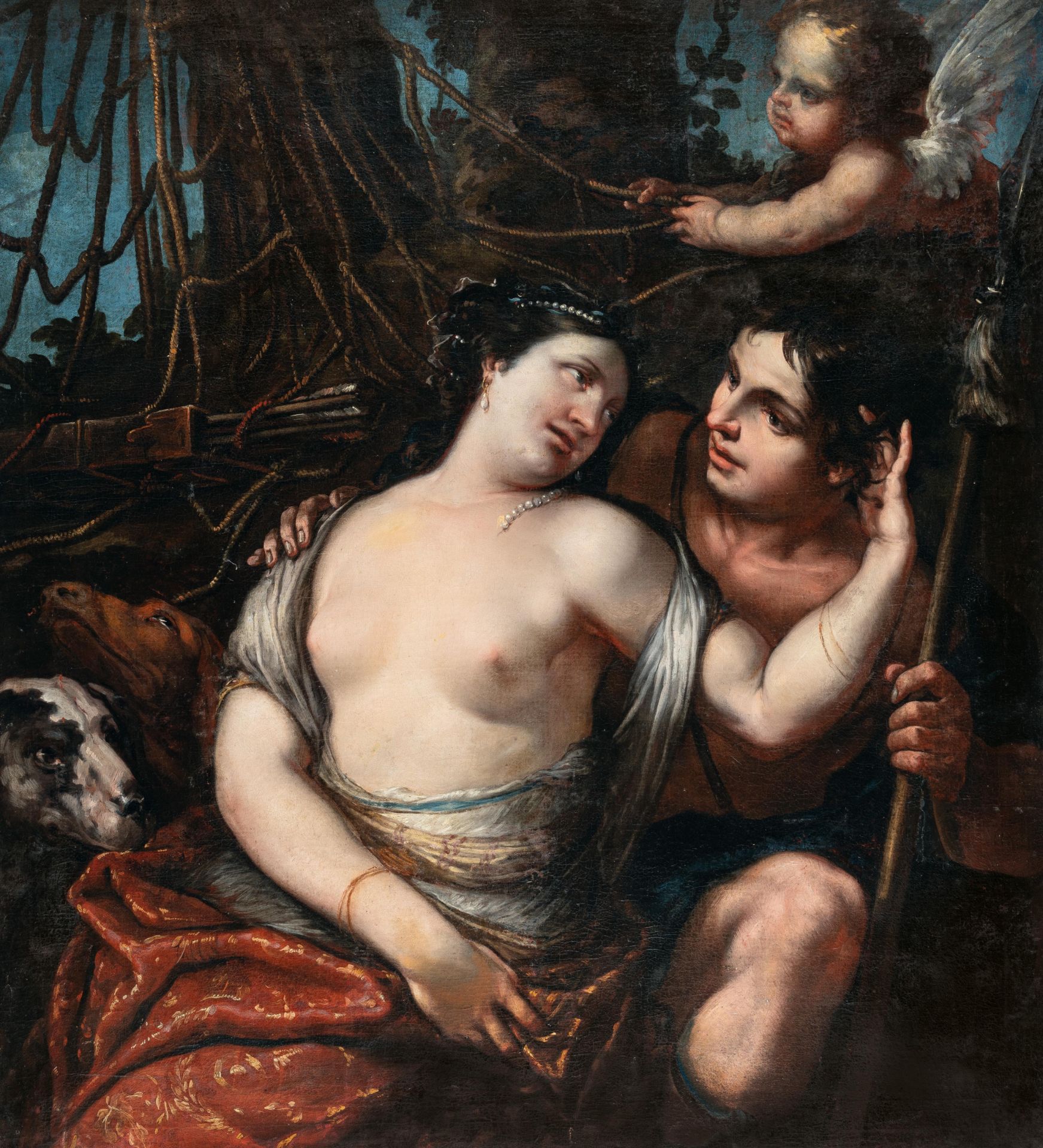 Tuscan – Venus and Adonis.Oil on canvas, relined. (c. 1640/50). 105.6 x 96.8 cm. Framed.Taxation: