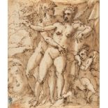 Andrea Semino (1525 – Genua – 1595) – Mars, Venus and Cupid.Pen and brown ink, brown wash, over