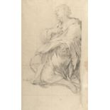 Giovanni Antonio Crecolini (Auch Grecolini) (1674 – Rom – 1755) – A saint, kneeling.Black chalk on