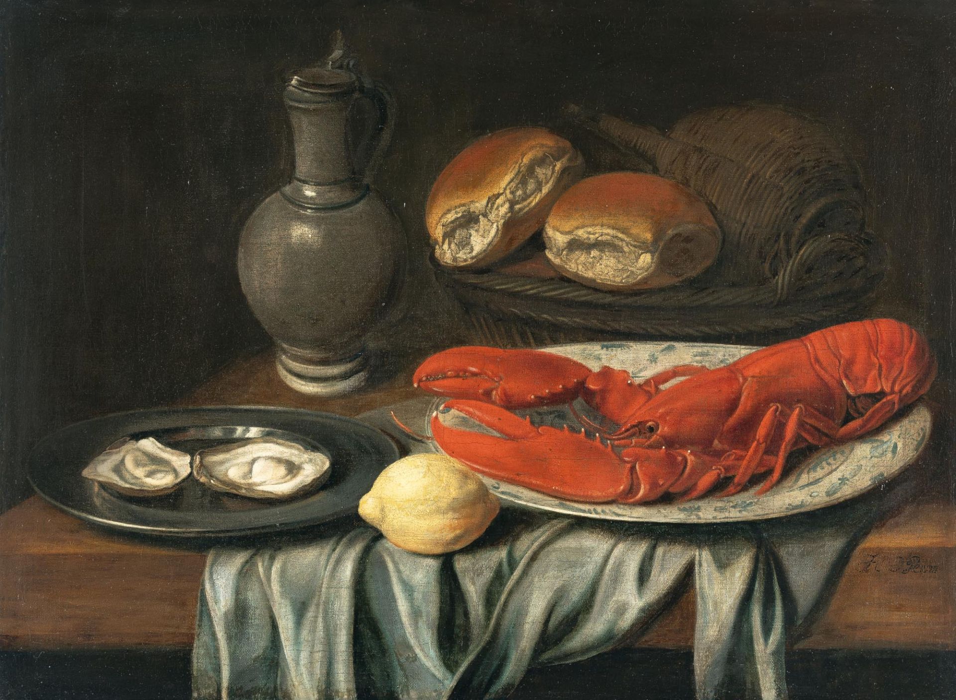 Jacob Foppens van Es (Umkreis) (um 1596 - Antwerpen - 1666) – Banketje mit Hummer, Austern, Broten u