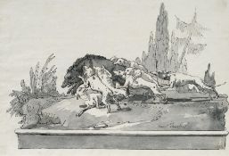 Giovanni Domenico Tiepolo (1727 - Venedig - 1804) – Jagdhunde reißen einen Eber