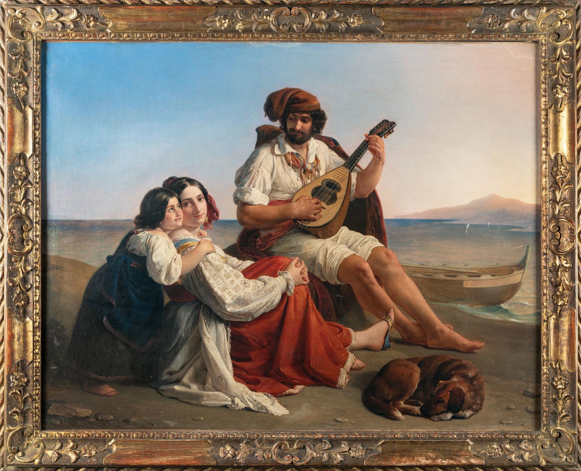 August Riedel (1799 Bayreuth – Rom 1883) – Neapolitan fishing family off the coast.Oil on canvas. - Image 4 of 4