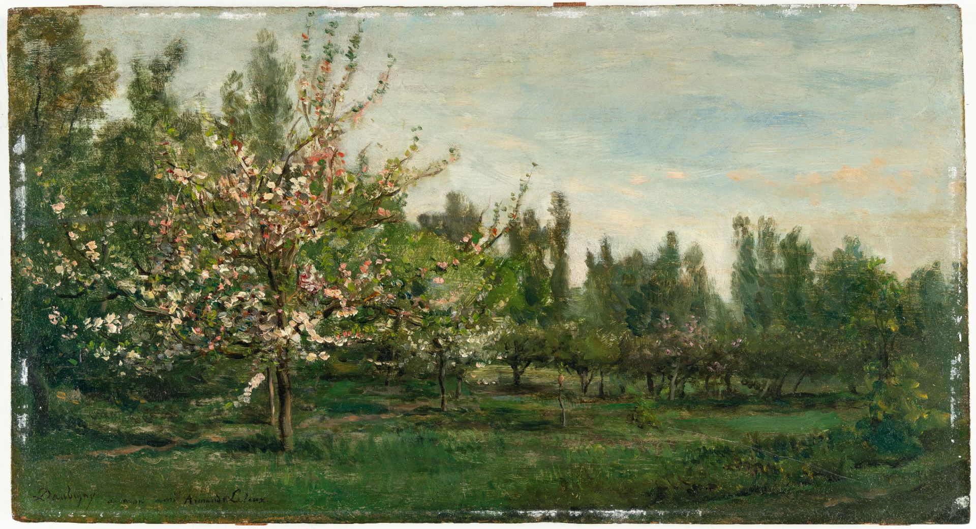 Charles–François Daubigny (1817 - Paris - 1878) – Orchard in bloom (Le verger).Oil on panel, - Image 2 of 4
