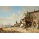 Heinrich Bürkel (1802 Pirmasens - München 1869) – Osteria near Rome.Oil on canvas, relined. (c.