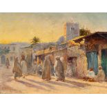 Alexis Auguste Delahogue (1867 Soissons – Nizza 1950) – Street scene in Tunis.Oil on panel. 1904.