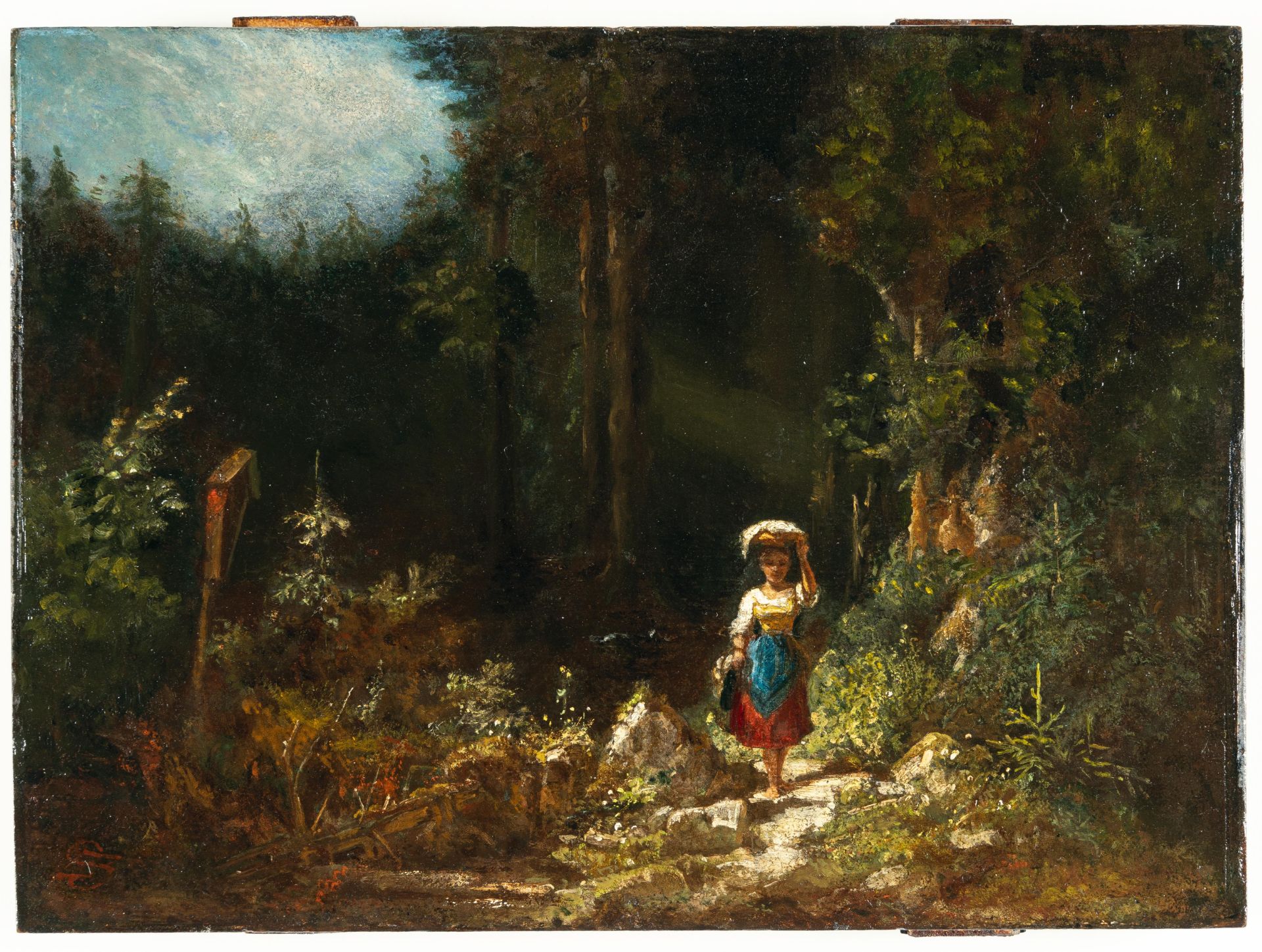 Carl Spitzweg (1808 - München - 1885) – Mädchen im Walde (Schattiges Waldtal – Sennerin mit Kopflast - Bild 2 aus 4