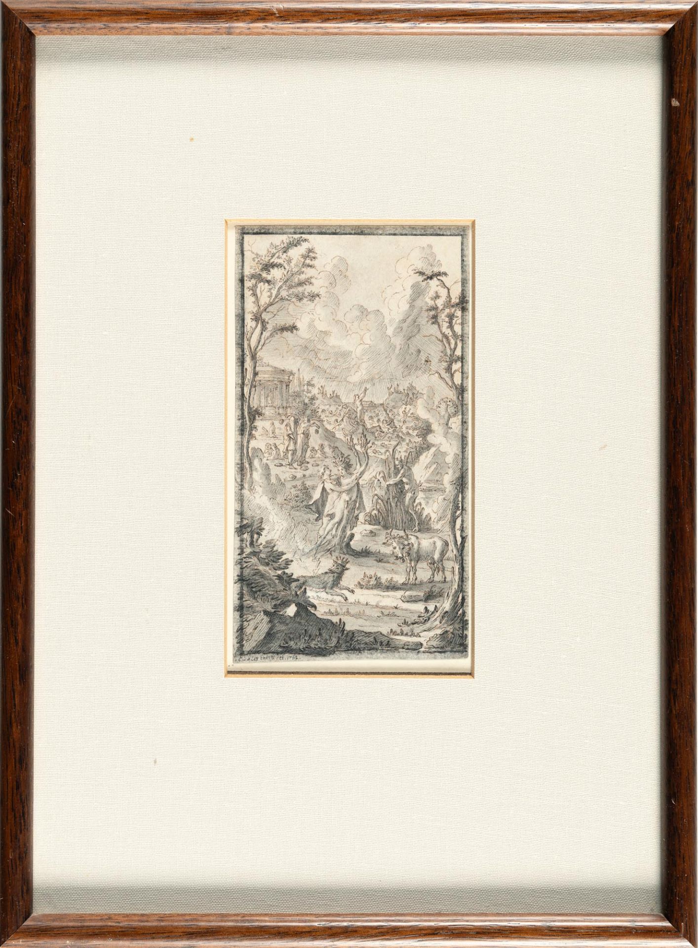 Gottfried Eichler D. J. (1715 - Augsburg - 1770) – Landscape with Apollo and Daphne and other - Image 4 of 4