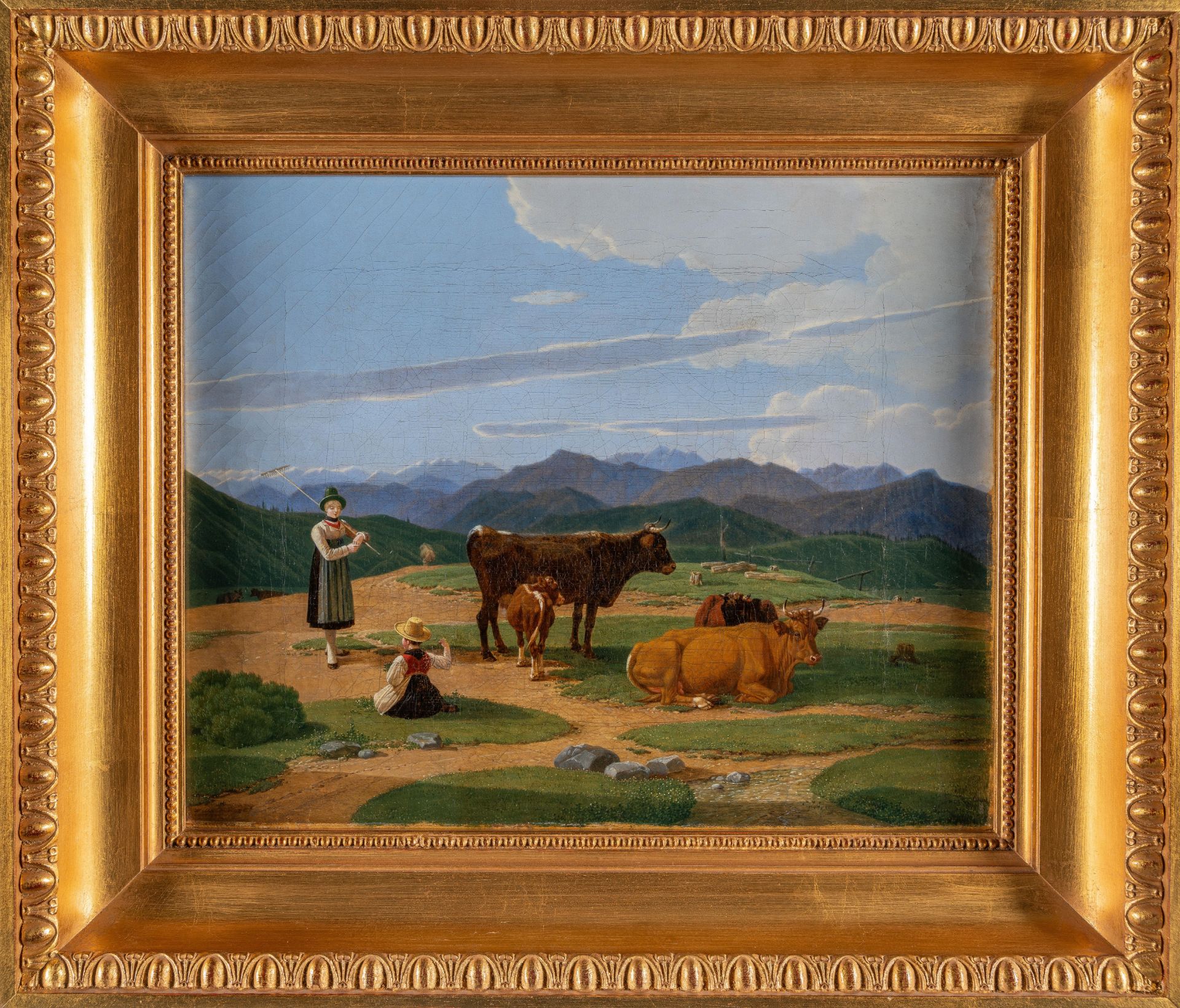 Wilhelm von Kobell (1766 Mannheim - München 1853) – Oberbayerische Landschaft mit Kühen und Hirtinne - Bild 4 aus 4