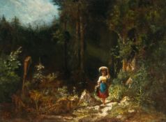 Carl Spitzweg (1808 - München - 1885) – Mädchen im Walde (Schattiges Waldtal – Sennerin mit Kopflast
