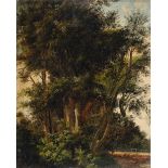 German – Group of trees before a forest clearing.Oil on canvas, mounted on cardboard. 27.4 x 21.7