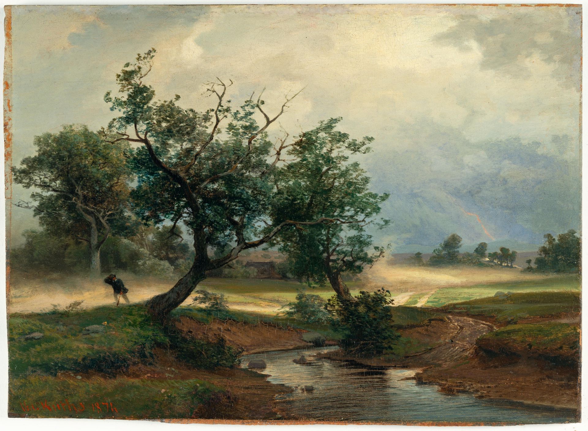 Valentin Ruths (1825 - Hamburg - 1905) – Landscape with approaching thunderstorm.Oil on panel. 1874. - Image 2 of 4