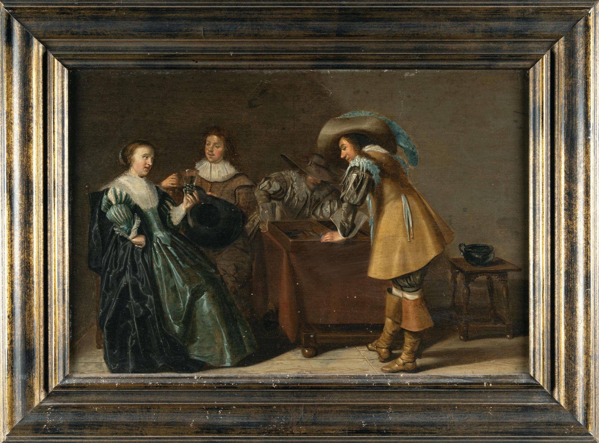 Dirck Hals (1591 – Haarlem – 1656) – Interior with trick track players and a couple drinking wine. - Image 4 of 4