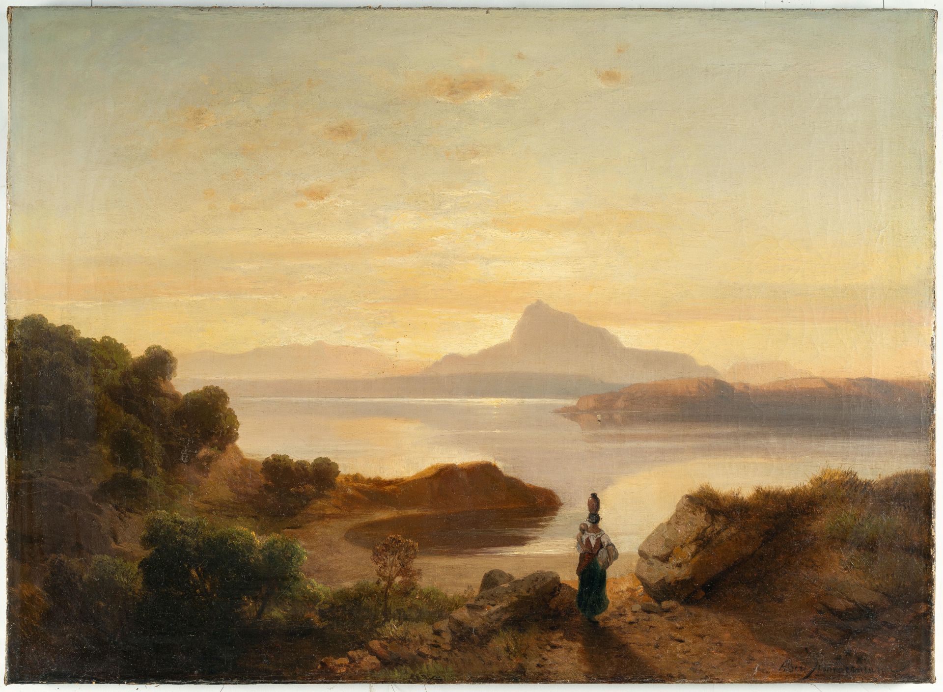 August Albert Zimmermann (1808 Zittau - München 1888) – Blick über einen italienischen Golf im Morge - Bild 2 aus 4