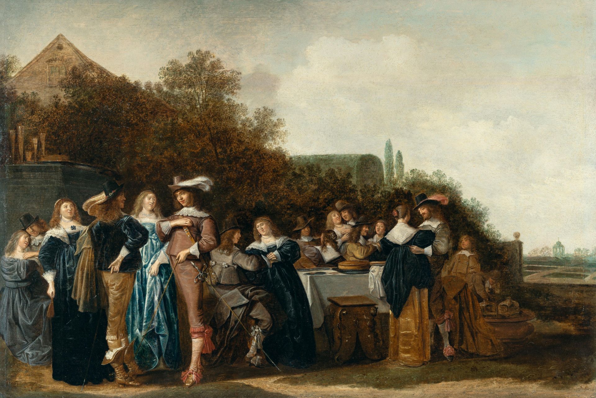 Dirck Hals (1591 – Haarlem – 1656) – Merry company in a landscape garden.Oil on panel, cradled. (2nd