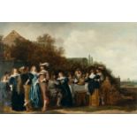 Dirck Hals (1591 – Haarlem – 1656) – Merry company in a landscape garden.Oil on panel, cradled. (2nd