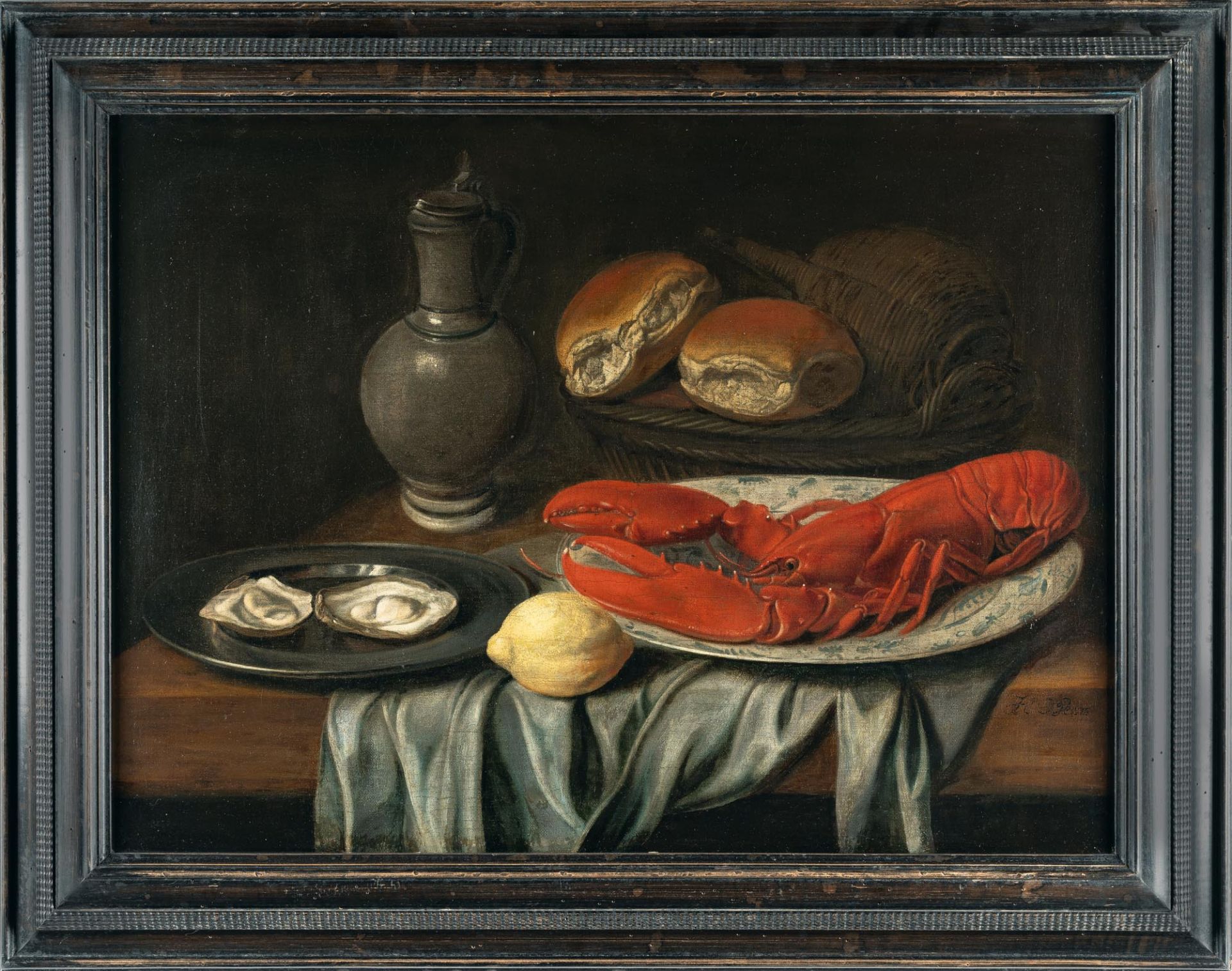 Jacob Foppens van Es (Umkreis) (um 1596 - Antwerpen - 1666) – Banketje mit Hummer, Austern, Broten u - Bild 4 aus 4