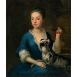 Thomas Ross (tätig 1730-1746 in Gloucester und Suffolk) – Portrait of a young lady, a puppy on her