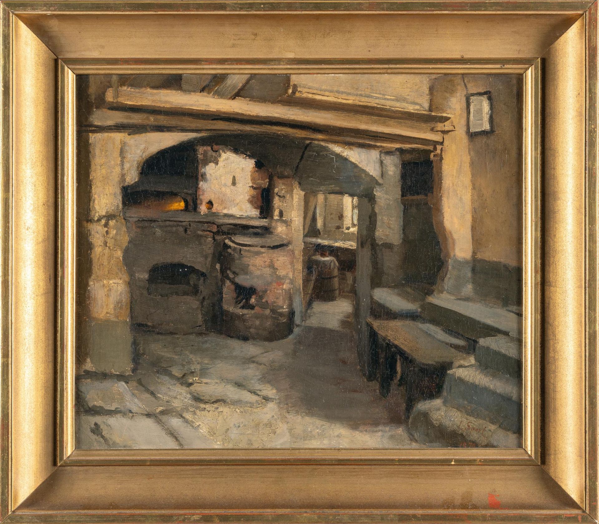 Johann Sperl (1840 Buch bei Fürth - 1914 Bad Aibling) – Interior of a village smithy.Oil on - Image 4 of 4