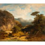 Carl Spitzweg (1808 - München - 1885) – Southern Landscape.Oil on metal. (c. 1870). 24.7 x 29.5