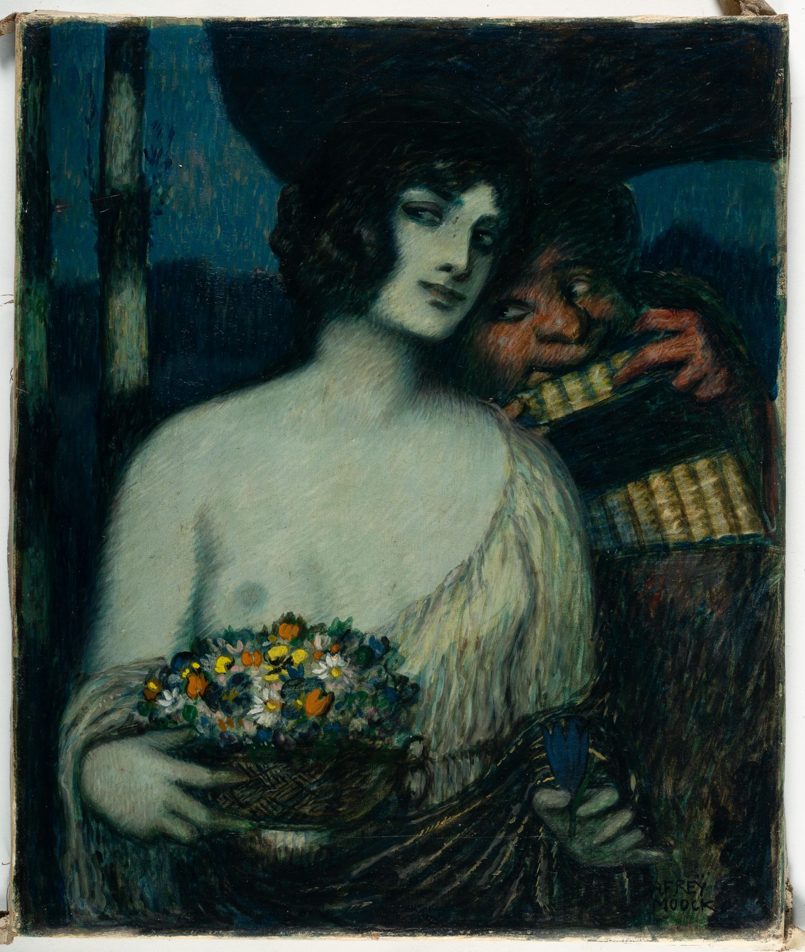 Adolf Frey-Moock (1881 Jona/St. Gallen – Steinebrunn 1954) – Nymph with fluting Pan.Oil on canvas. - Image 2 of 4