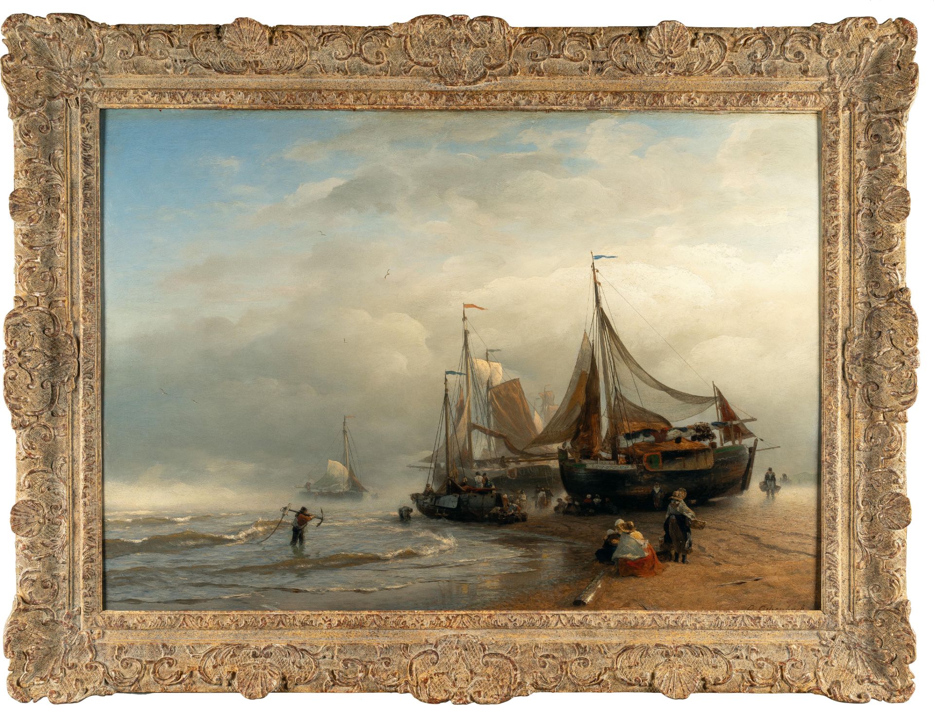Andreas Achenbach (1815 Kassel - Düsseldorf 1910) – Unloading the fishing boats on the Dutch shore. - Image 4 of 4