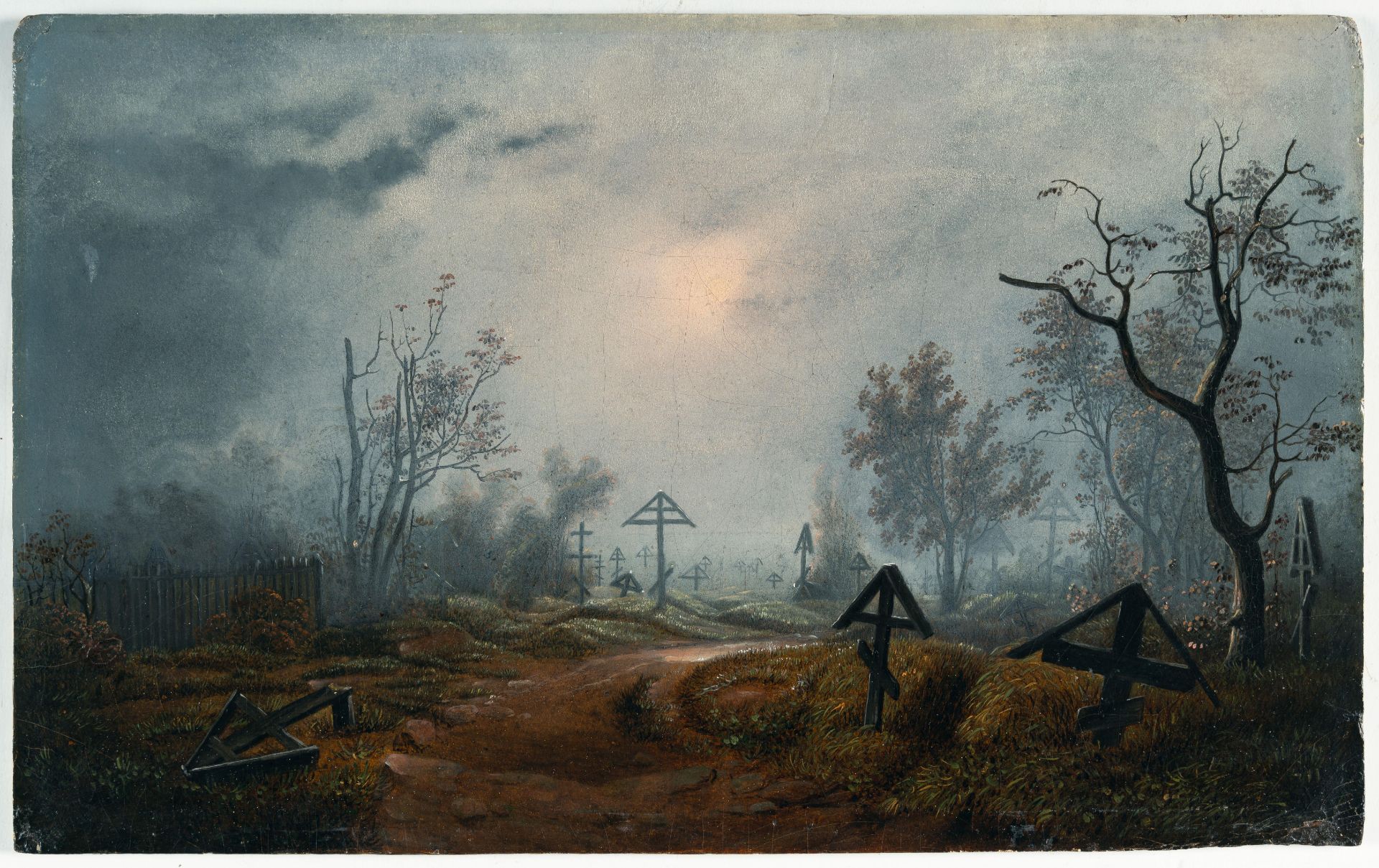 Carl Julius von Leypold (1806 Dresden – Niederlößnitz 1874) – Nebel über einem russischen Friedhof - Bild 2 aus 4