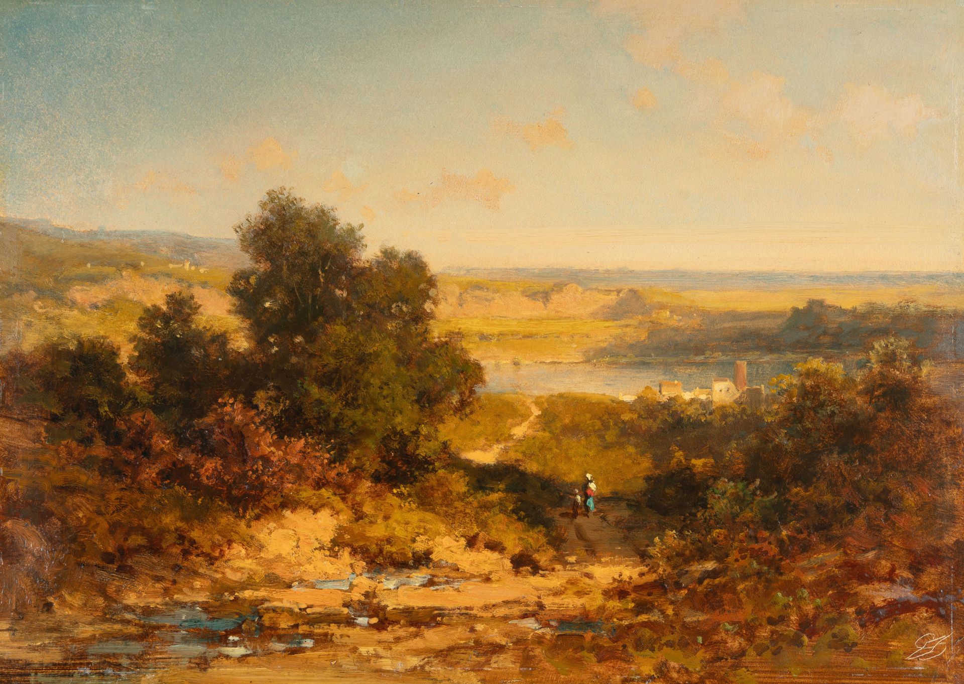 Carl Spitzweg (1808 - München - 1885) – Landscape (Franconian Landscape).Oil on cardboard. (c.