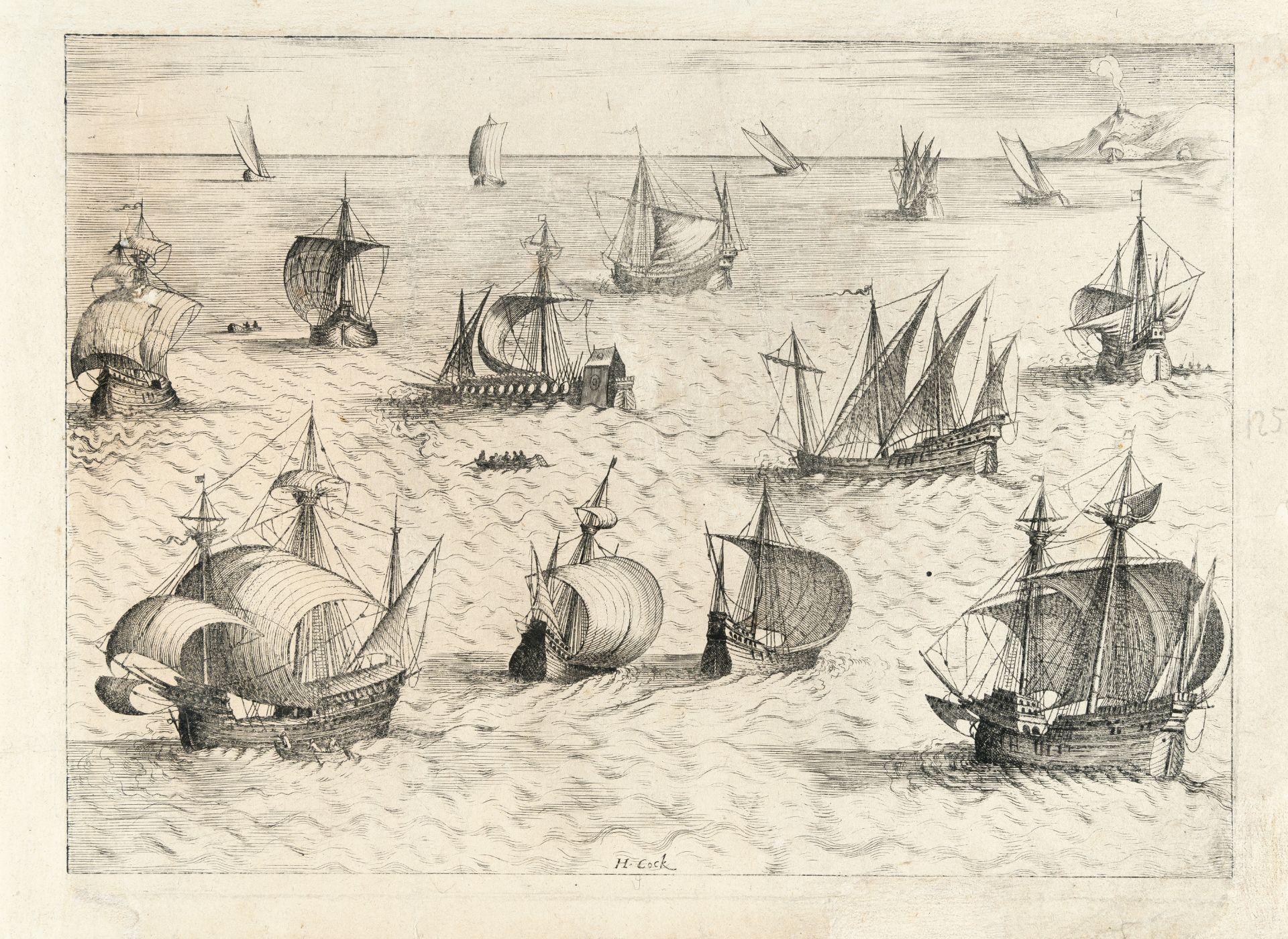 Nach Pieter Bruegel D. Ä. – Sechzehn verschiedene Schiffe unter vollen Segeln