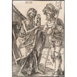 Albrecht Dürer (1471 - Nürnberg - 1528) – Death and Landsknecht (leaflet with a poem in 76 lines of