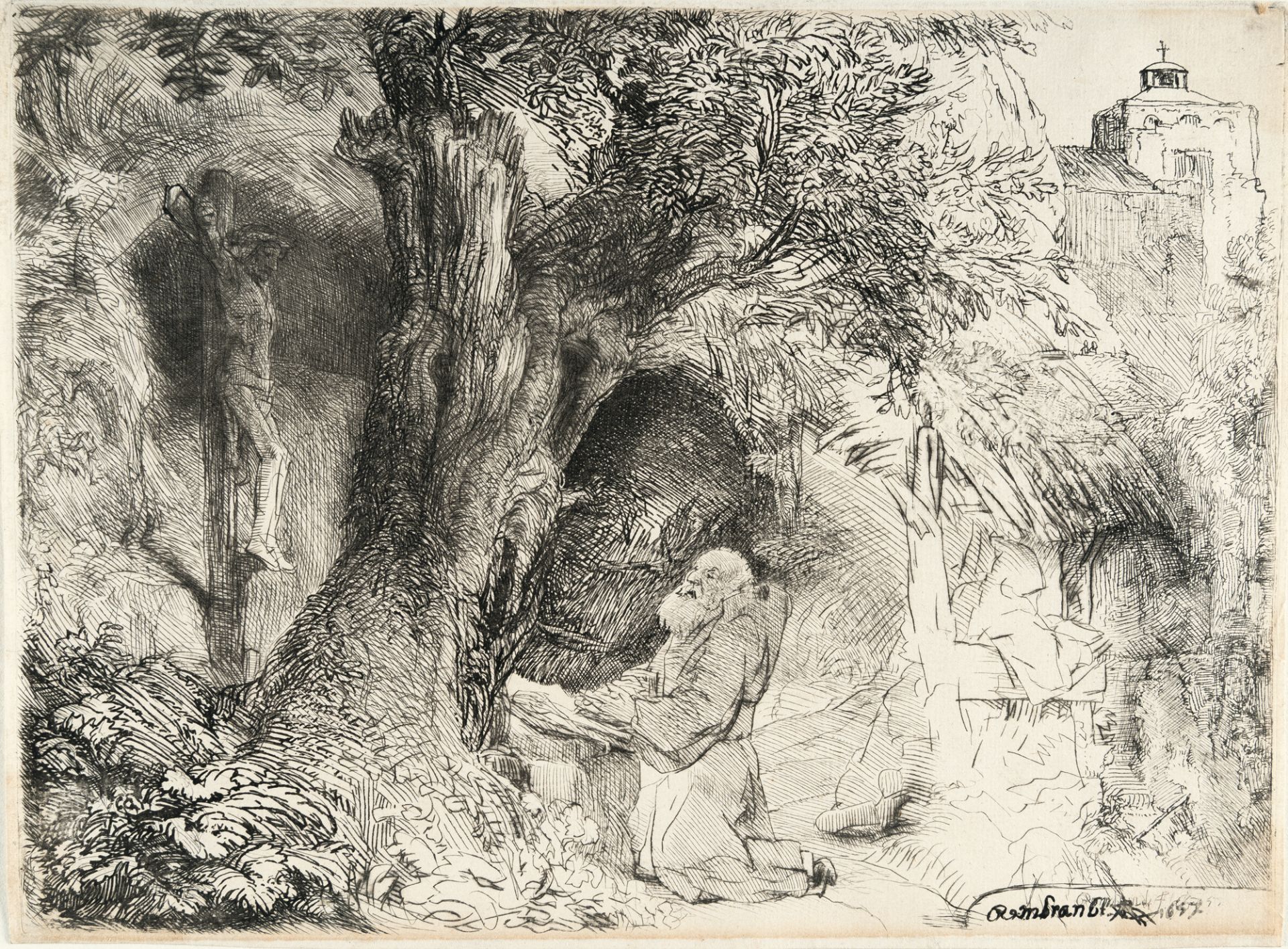 Rembrandt Harmensz. van Rijn (1606 Leiden - Amsterdam 1669) – St. Francis beneath a tree praying