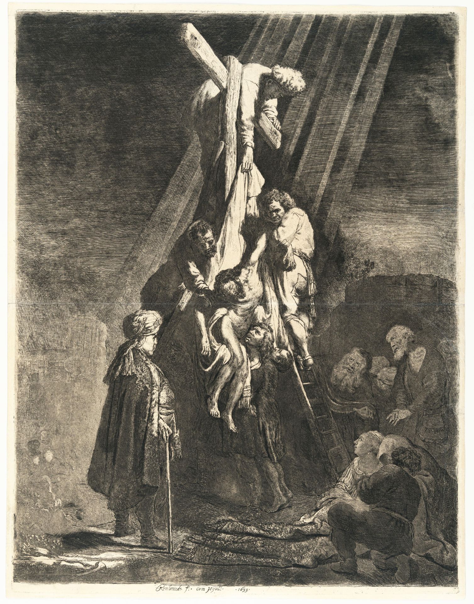 Rembrandt Harmensz. van Rijn – Die große Kreuzabnahme (2. Platte) - Bild 2 aus 3
