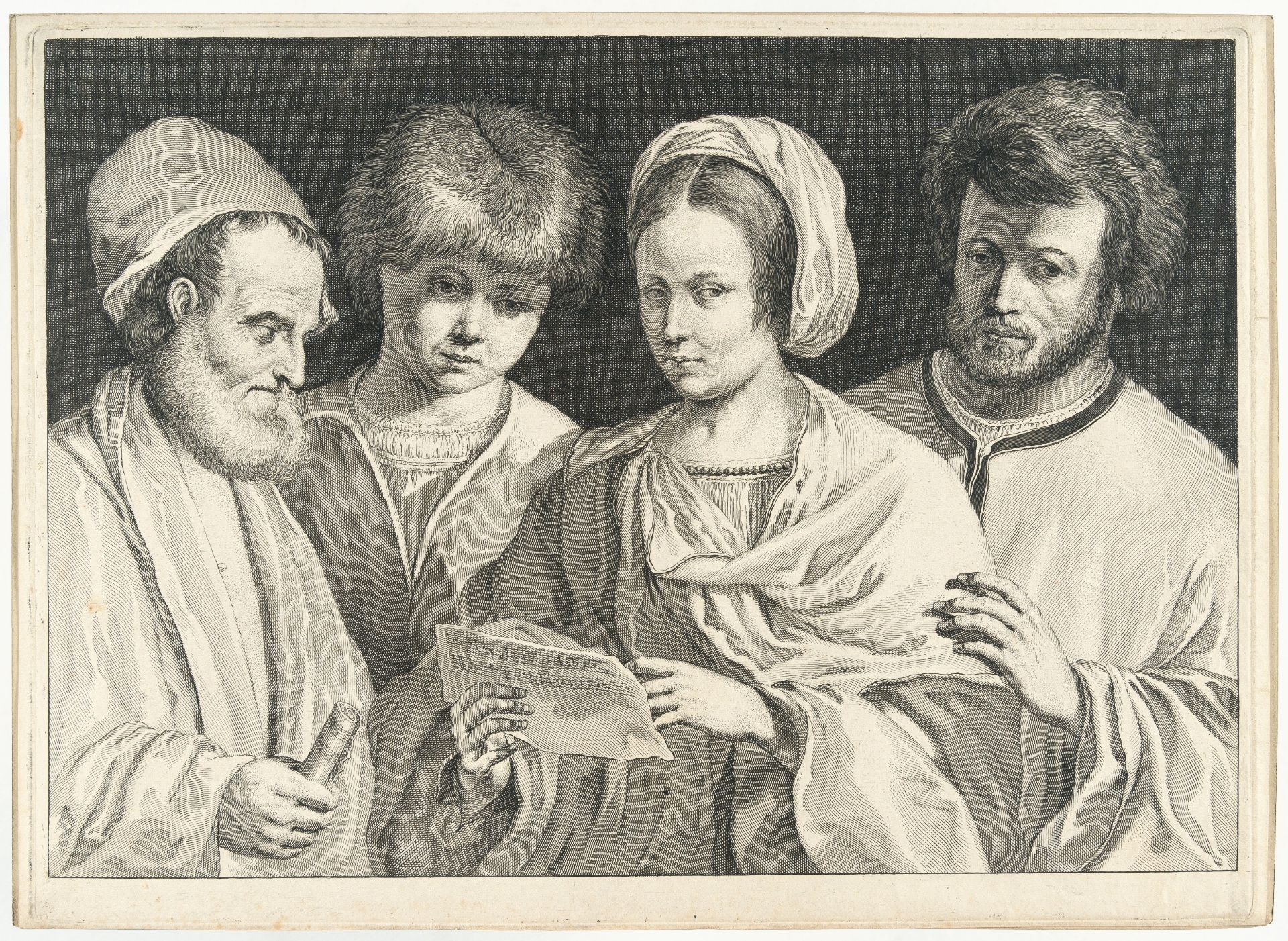 Jeremias Falck – Das Konzert: Vier Sänger mit Notenblatt (aus: Variarum imaginum a celeberrimis arti - Bild 2 aus 3