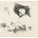 Rembrandt Harmensz. van Rijn – Studienblatt mit Kopf des Künstlers, einem Bettlerpaar, Kopf eines al