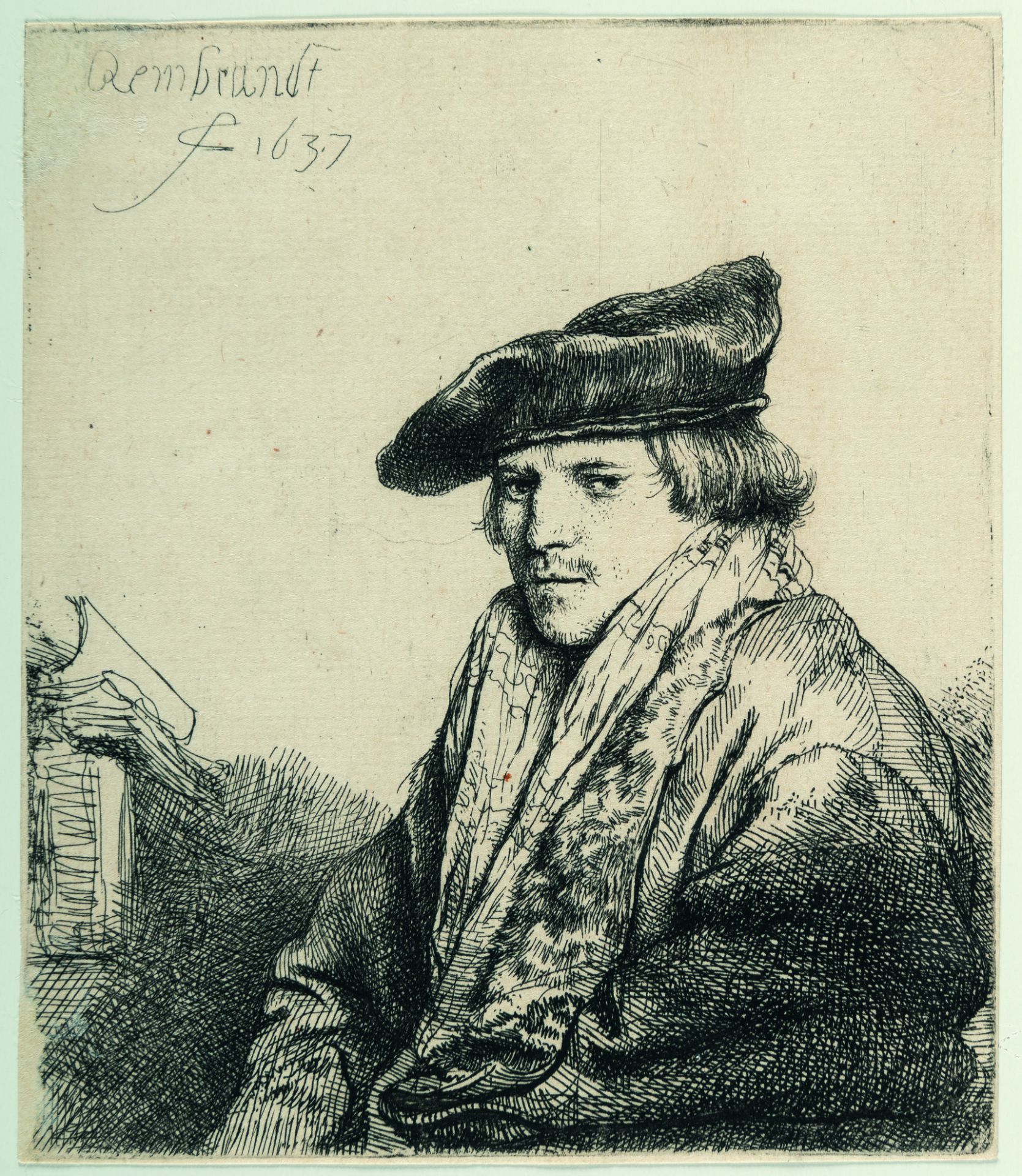 Rembrandt Harmensz. van Rijn – Junger Mann mit Samtbarett (Petrus Sylvius?) - Bild 2 aus 3