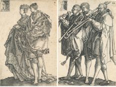 Heinrich Aldegrever – 2 Bll.: Das tanzende Paar - Die drei Posaunenbläser