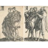 Heinrich Aldegrever (1502 Paderborn - Soest 1555/1561) – 2 sheets: Dancing Couple - Three Trumpeters