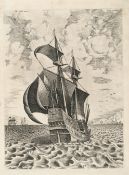 Nach Pieter Bruegel D. Ä. – Bewaffneter Viermaster, auf einen Hafen zusegelnd