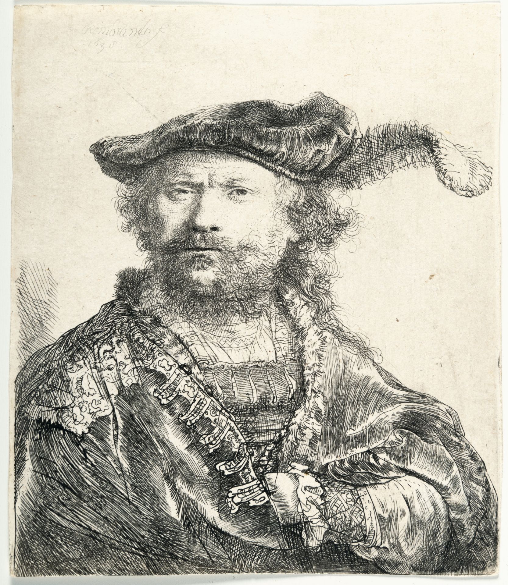 Rembrandt Harmensz. van Rijn – Selbstbildnis mit dem federgeschmückten Barett - Bild 2 aus 3