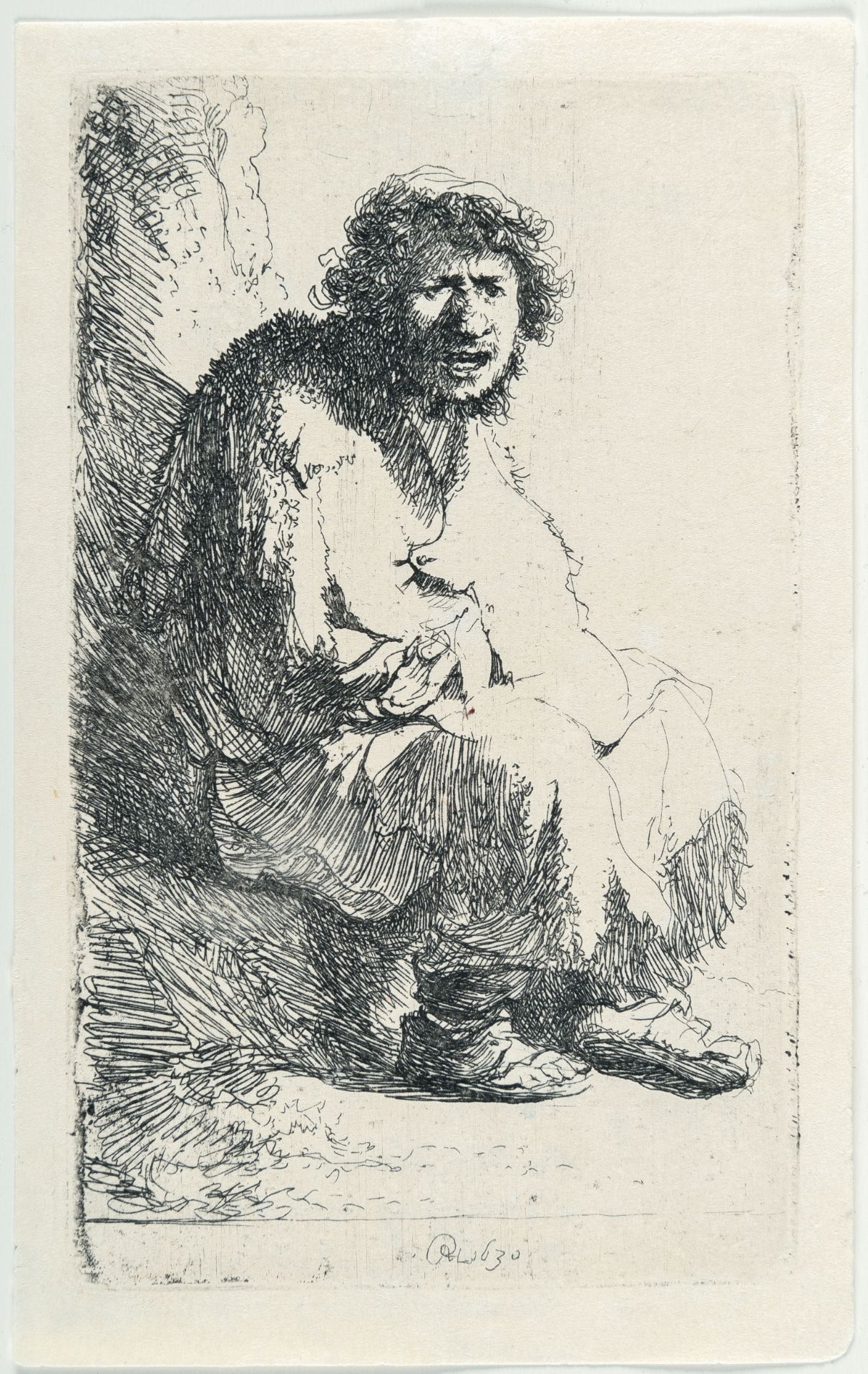 Rembrandt Harmensz. van Rijn – Auf einem Erdhügel sitzender Bettler - Bild 2 aus 3