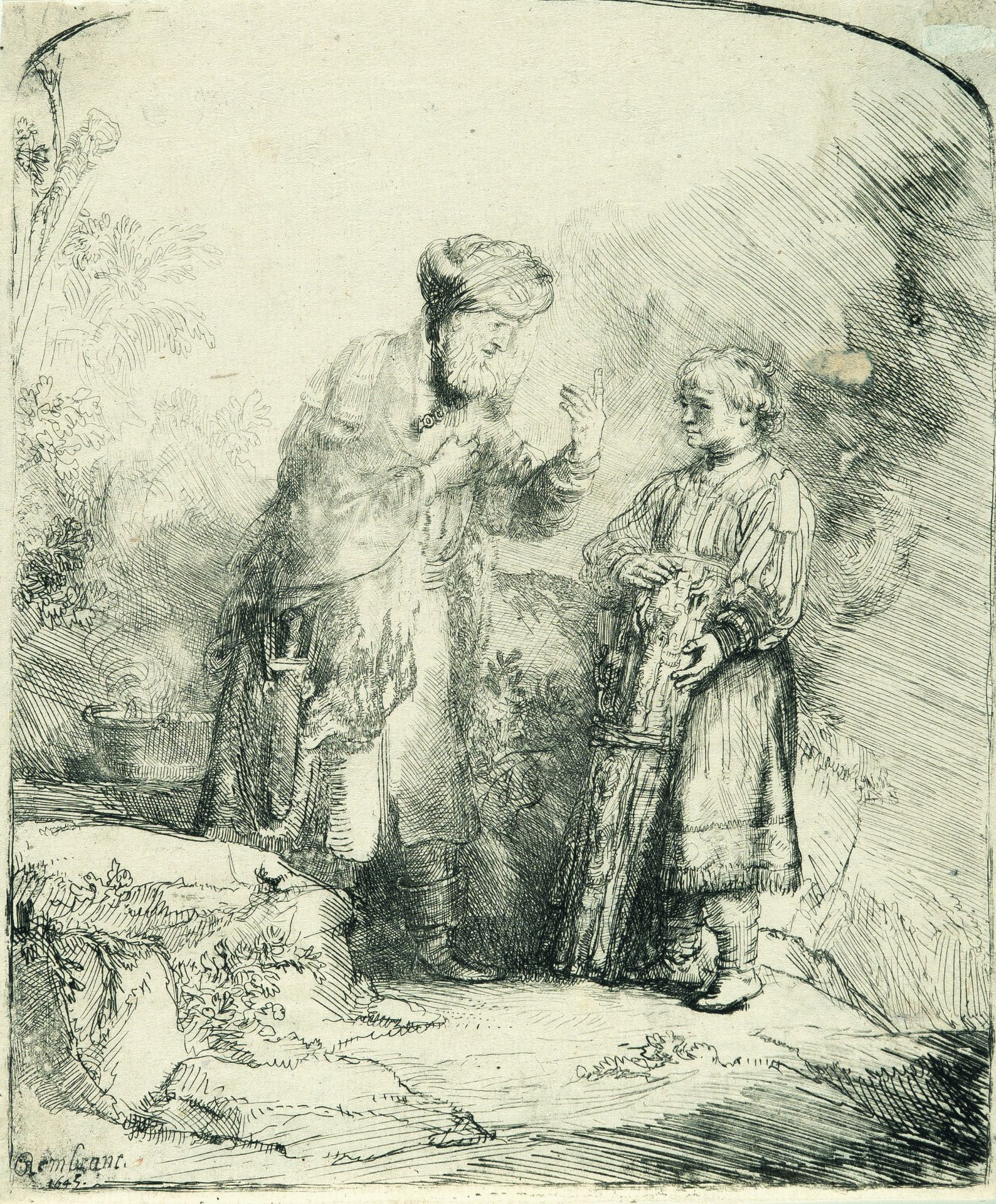Rembrandt Harmensz. van Rijn – Abraham, mit Isaak sprechend