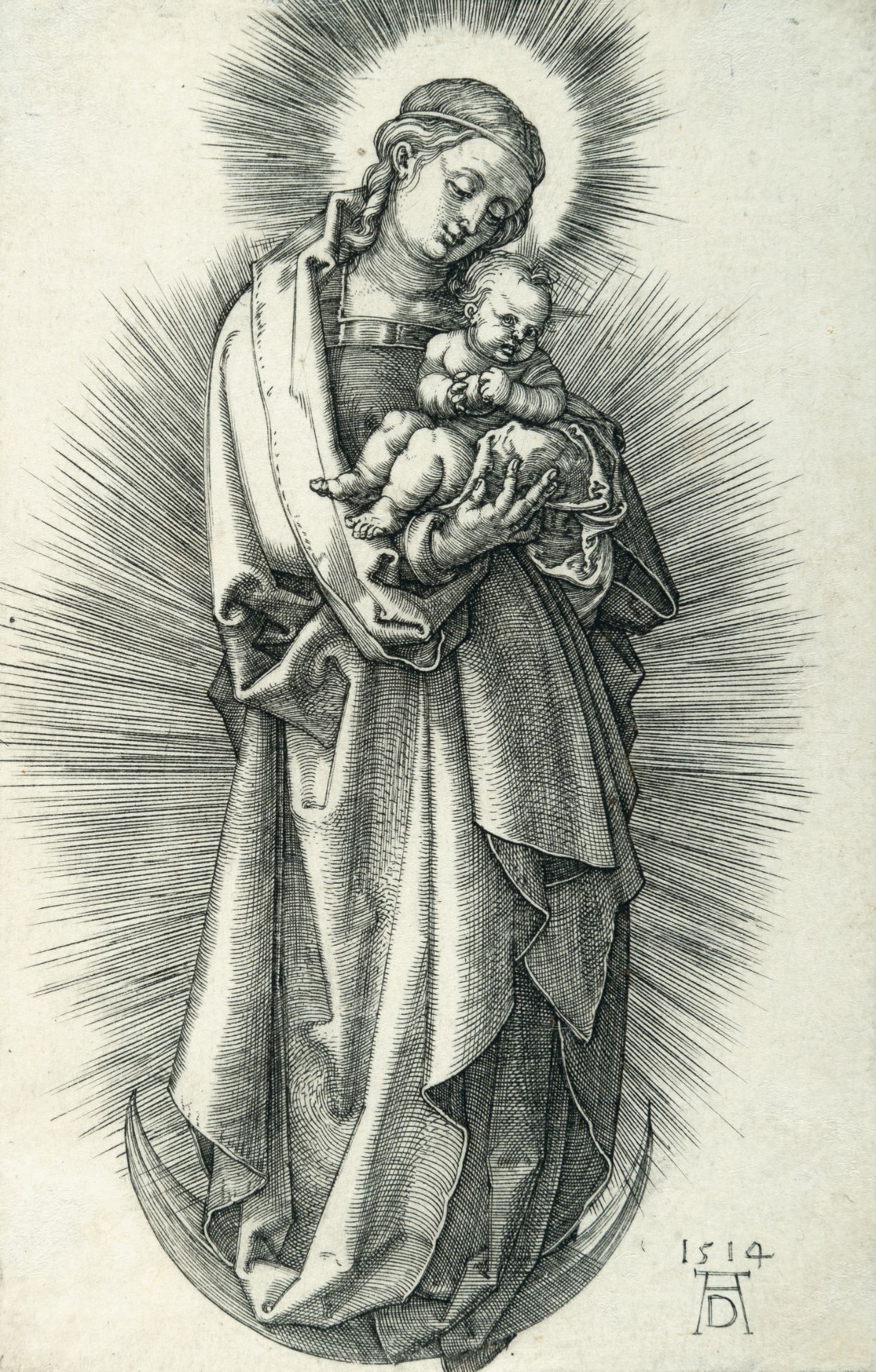 Albrecht Dürer – Die Jungfrau mit Haarband im Strahlenkranz auf der Mondsichel