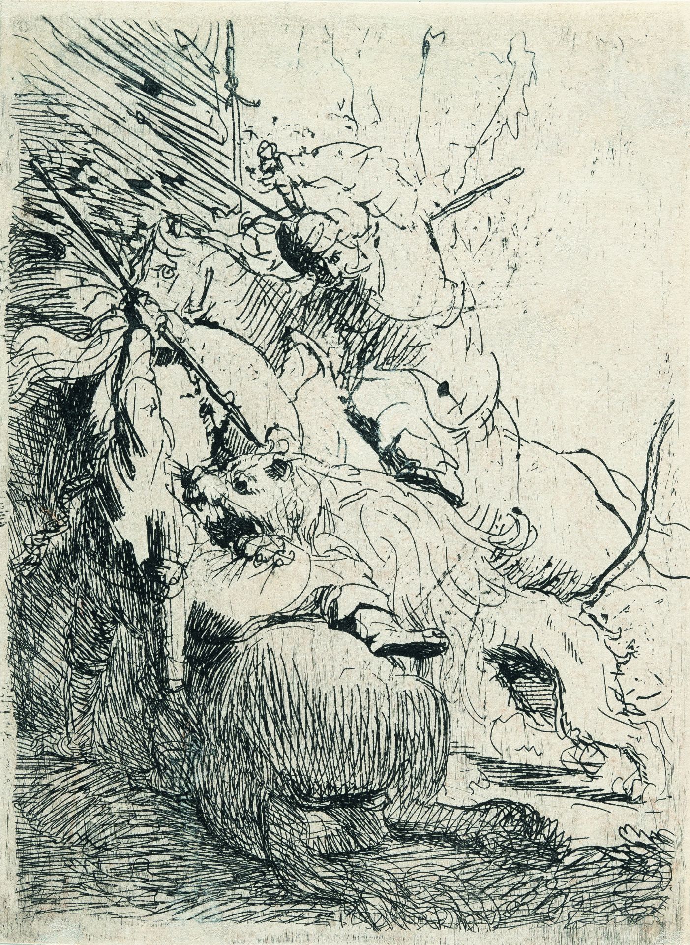 Rembrandt Harmensz. van Rijn – Die kleine Löwenjagd, mit einem Löwen
