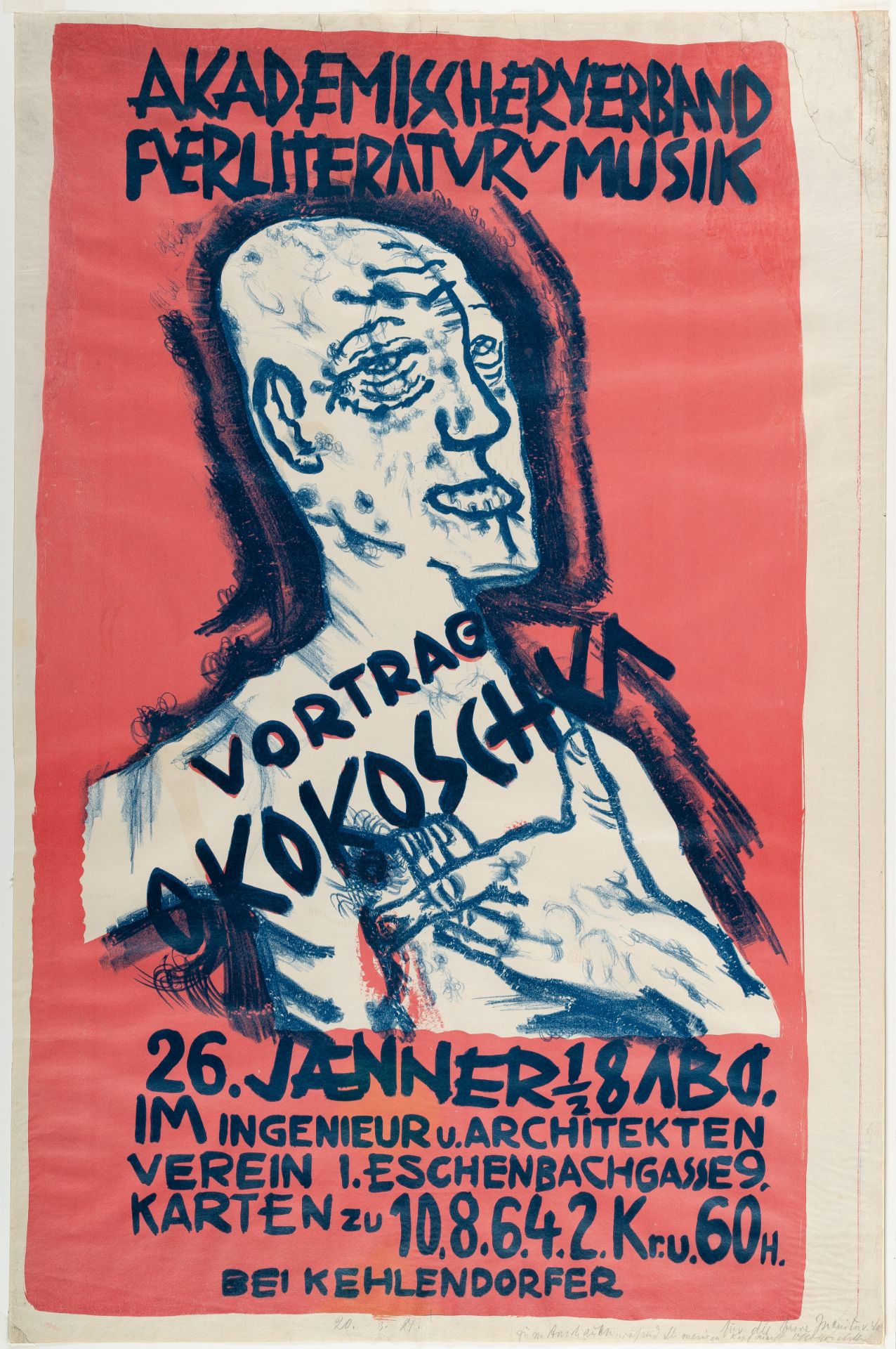 Oskar Kokoschka (1886 Pöchlarn - Montreux 1980) – Self-portrait, hand on the chest.Poster. - Image 2 of 5