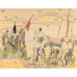Hermann Max Pechstein (1881 Zwickau - Berlin 1955) – Return of the fishermen.Coloured chalk on
